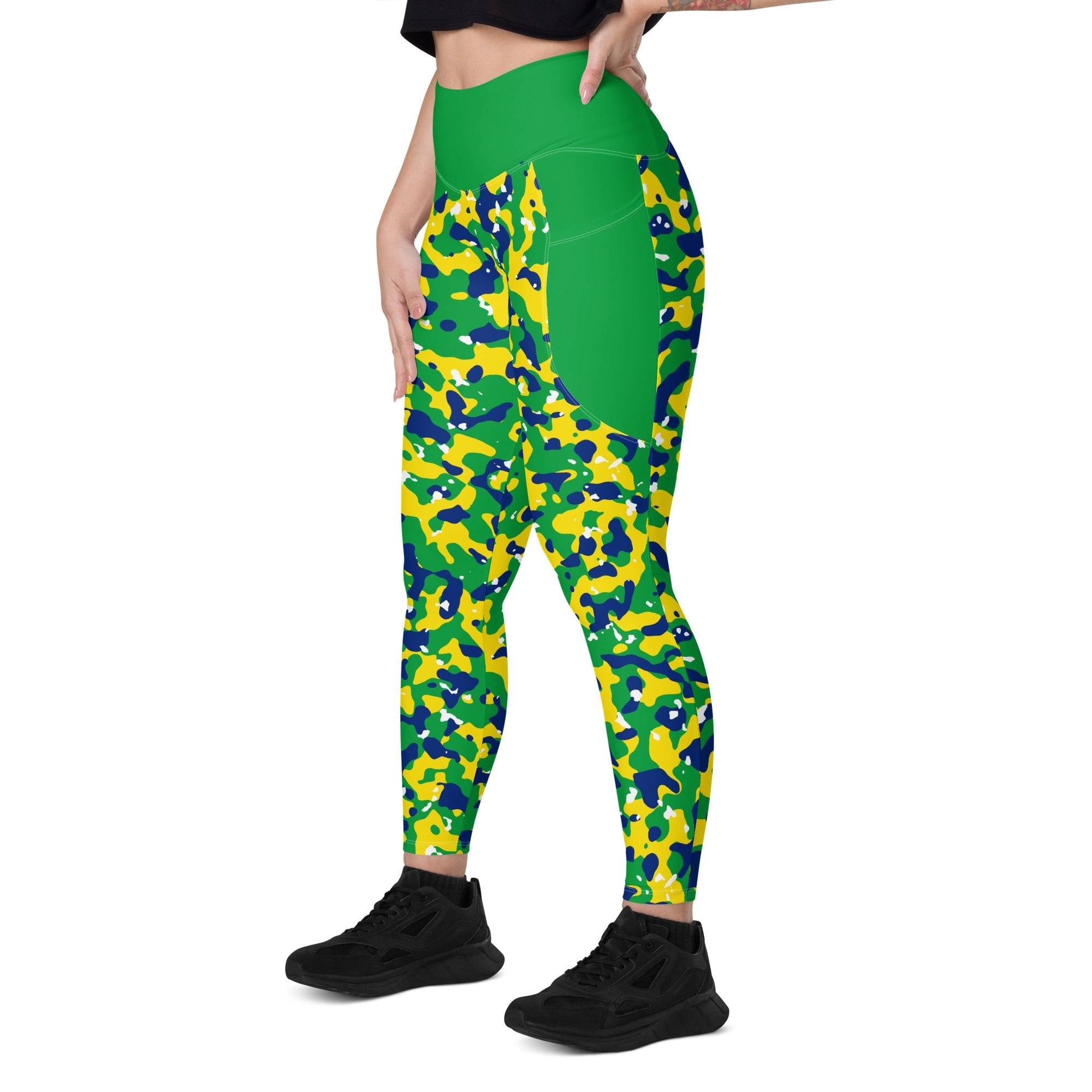 Brazil Flag Camo Leggings with pockets - Conscious Apparel Store