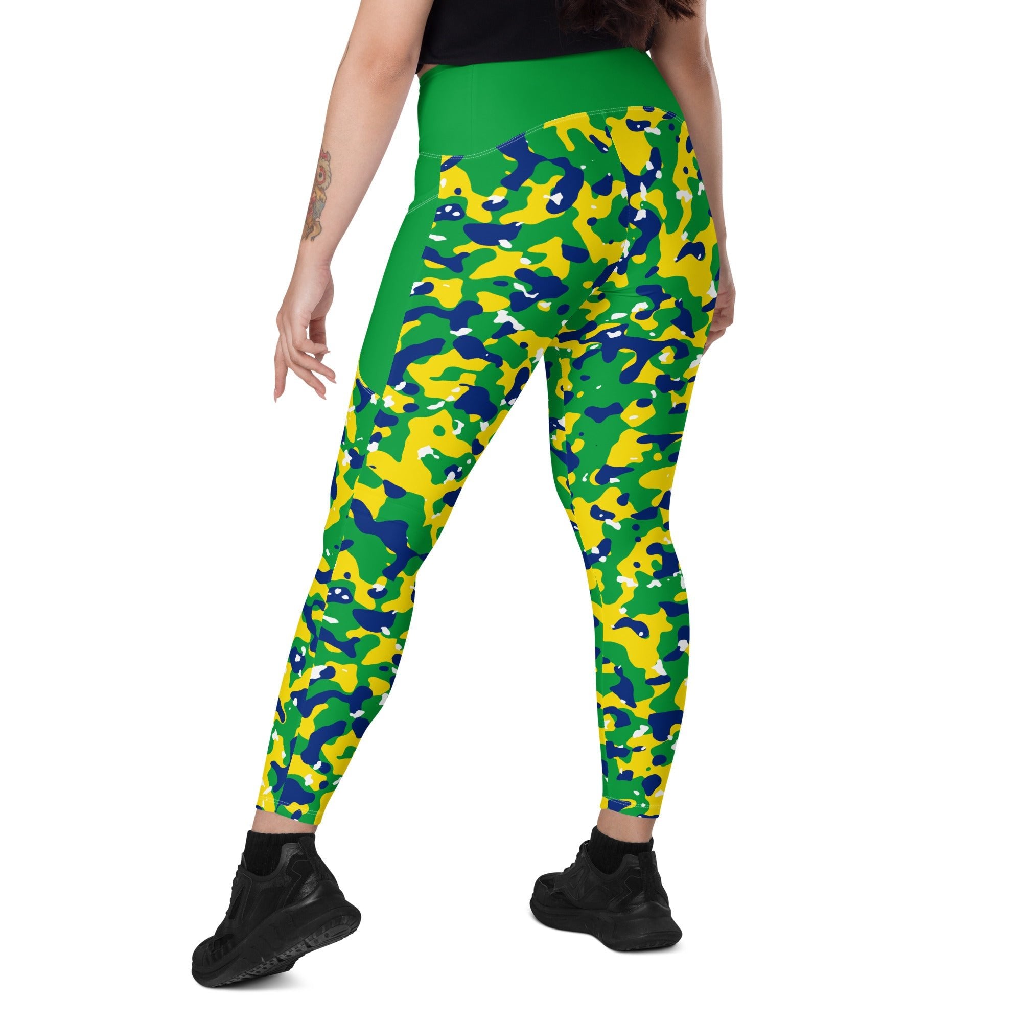 Brazil Flag Camo Leggings with pockets - Conscious Apparel Store