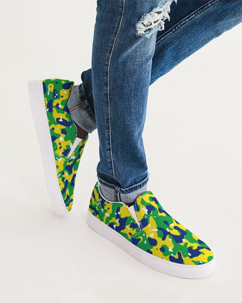 Brazil Flag Camo Men's Slip-On Canvas Shoe - Conscious Apparel Store