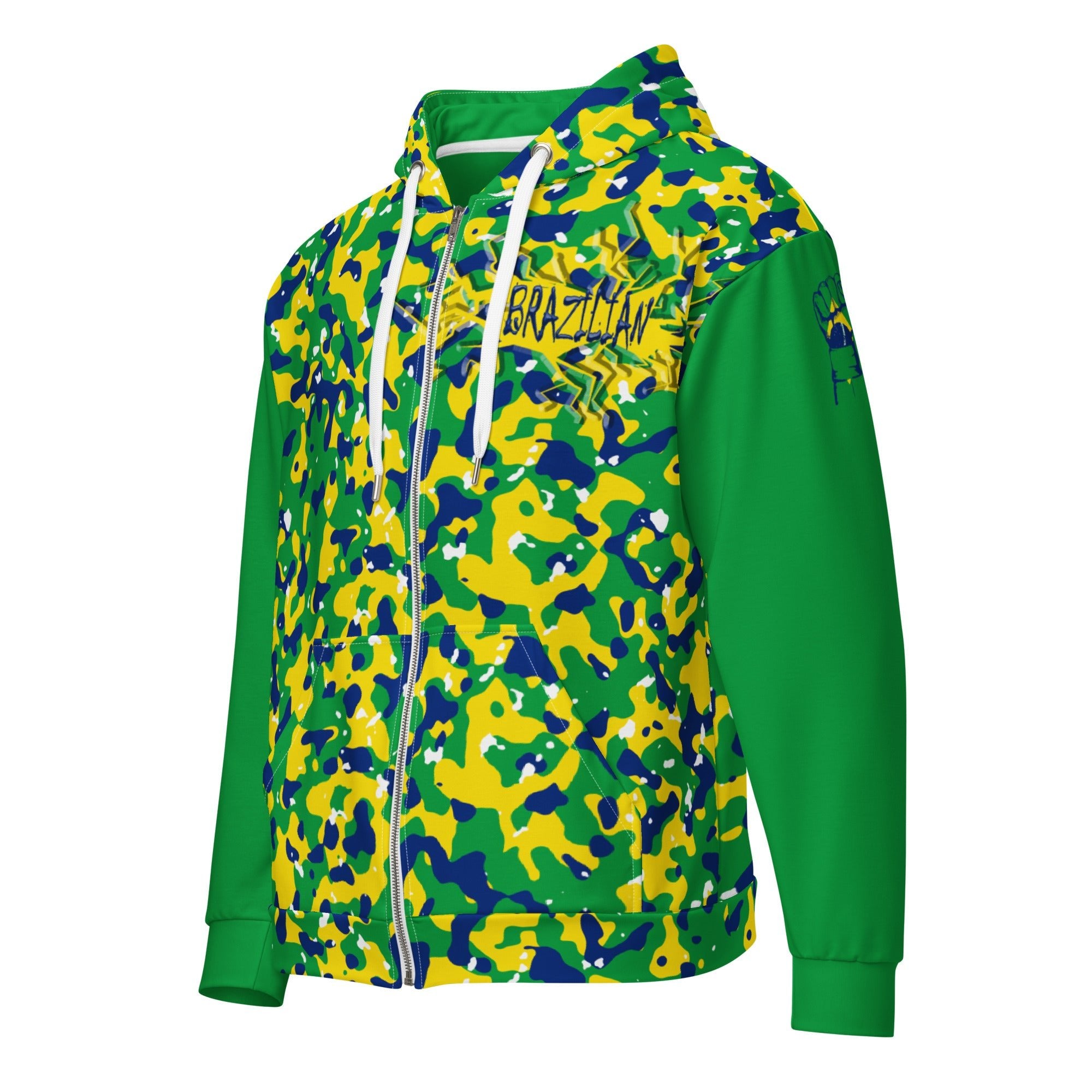 Brazil Flag Camo Unisex zip hoodie - Conscious Apparel Store