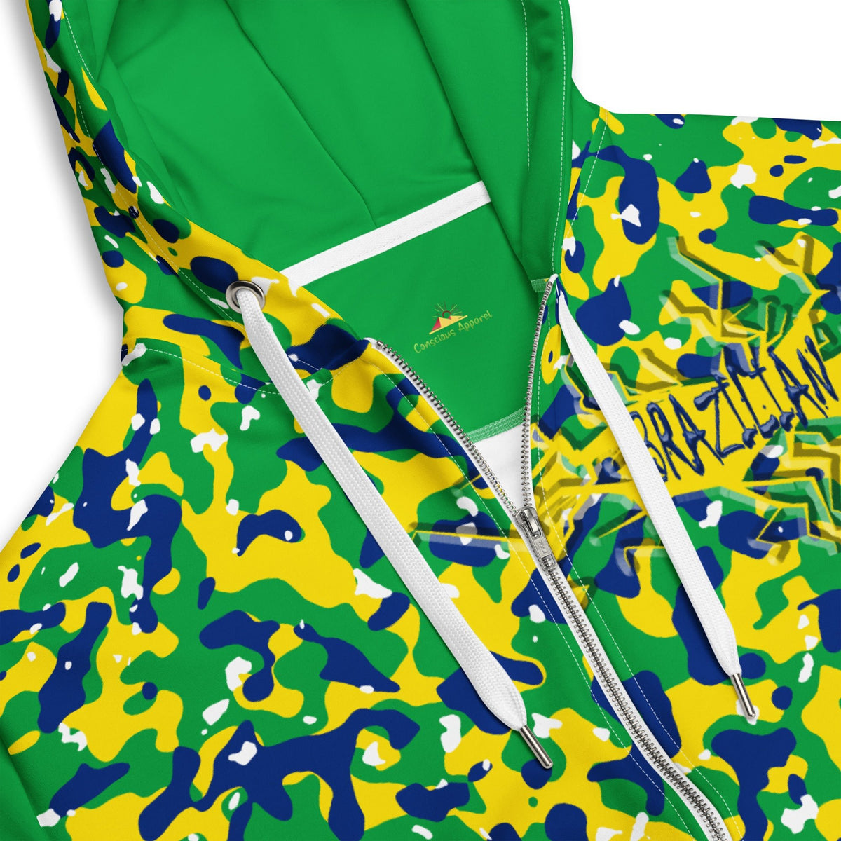 Brazil Flag Camo Unisex zip hoodie - Conscious Apparel Store