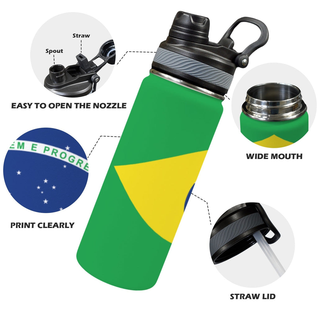 Brazil Flag Insulated Water Bottle with Dual - Use Lid (18oz) - Conscious Apparel Store