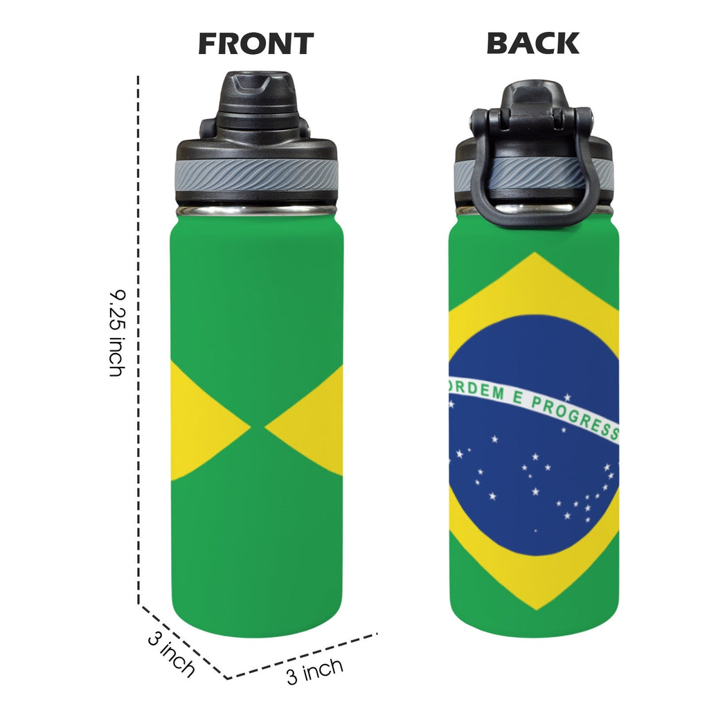 Brazil Flag Insulated Water Bottle with Dual - Use Lid (18oz) - Conscious Apparel Store