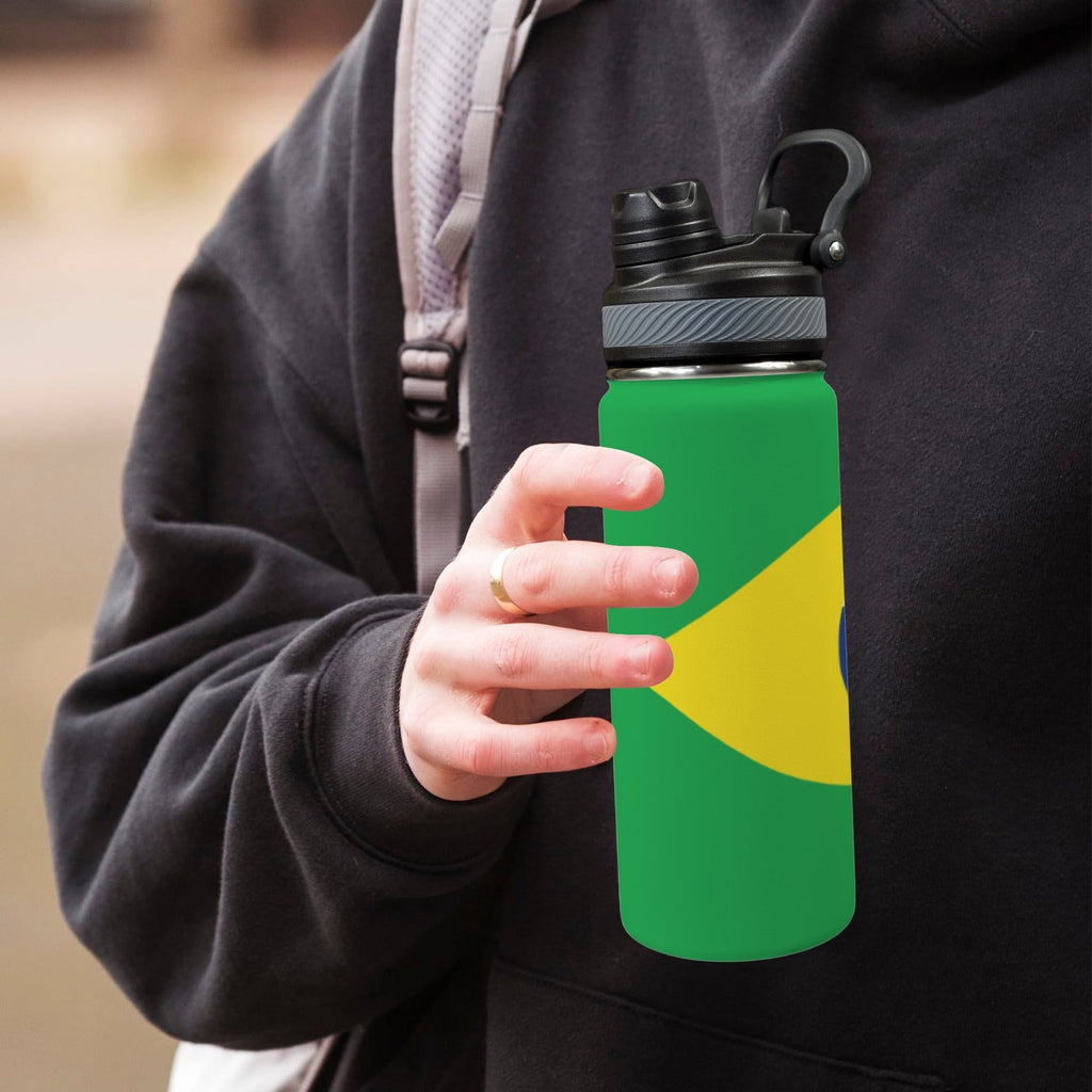 Brazil Flag Insulated Water Bottle with Dual - Use Lid (18oz) - Conscious Apparel Store