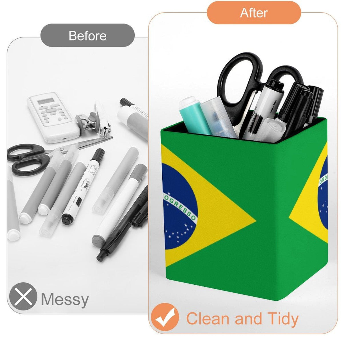 Brazil Flag Square Pen Holder - Conscious Apparel Store