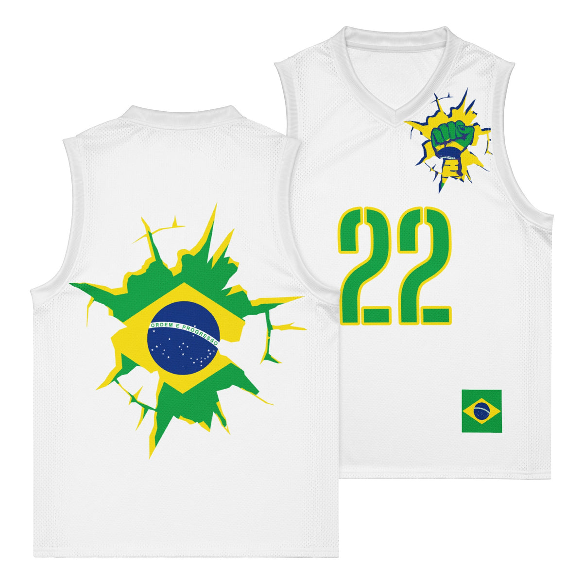 Brazil Flag (White) Premium Sport Jersey Tank Top - Conscious Apparel Store
