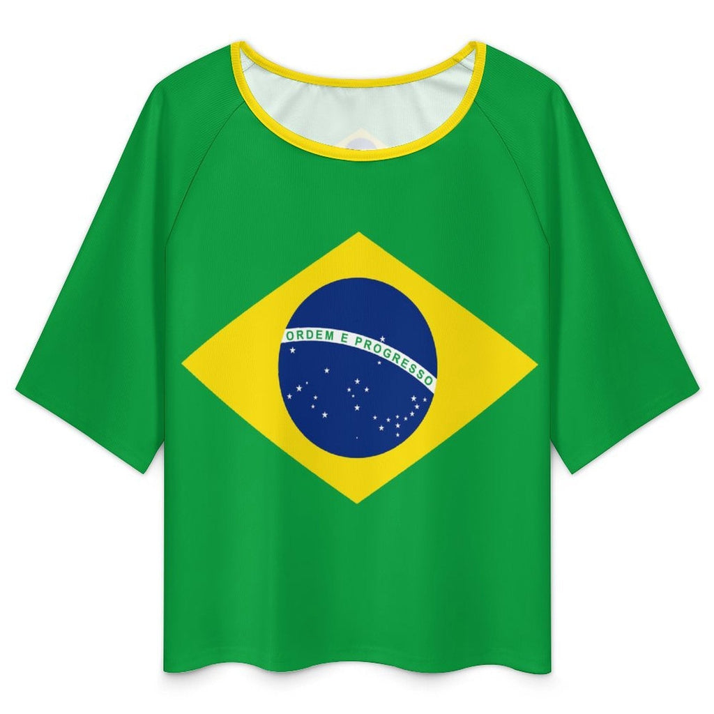 Brazil Flag Women’s Loose Half-Sleeve Boat Neck T-Shirt - Conscious Apparel Store