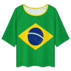 Brazil Flag Women’s Loose Half-Sleeve Boat Neck T-Shirt - Conscious Apparel Store