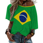 Brazil Flag Women’s Loose Half-Sleeve Boat Neck T-Shirt - Conscious Apparel Store