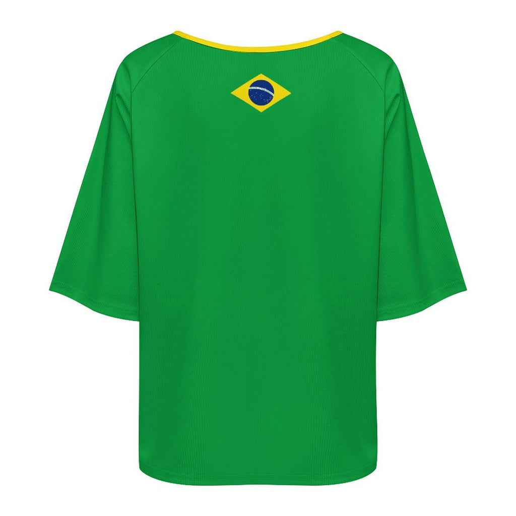 Brazil Flag Women’s Loose Half-Sleeve Boat Neck T-Shirt - Conscious Apparel Store