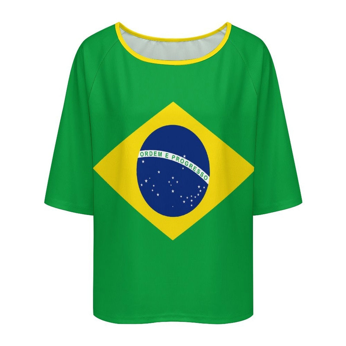 Brazil Flag Women’s Loose Half-Sleeve Boat Neck T-Shirt - Conscious Apparel Store