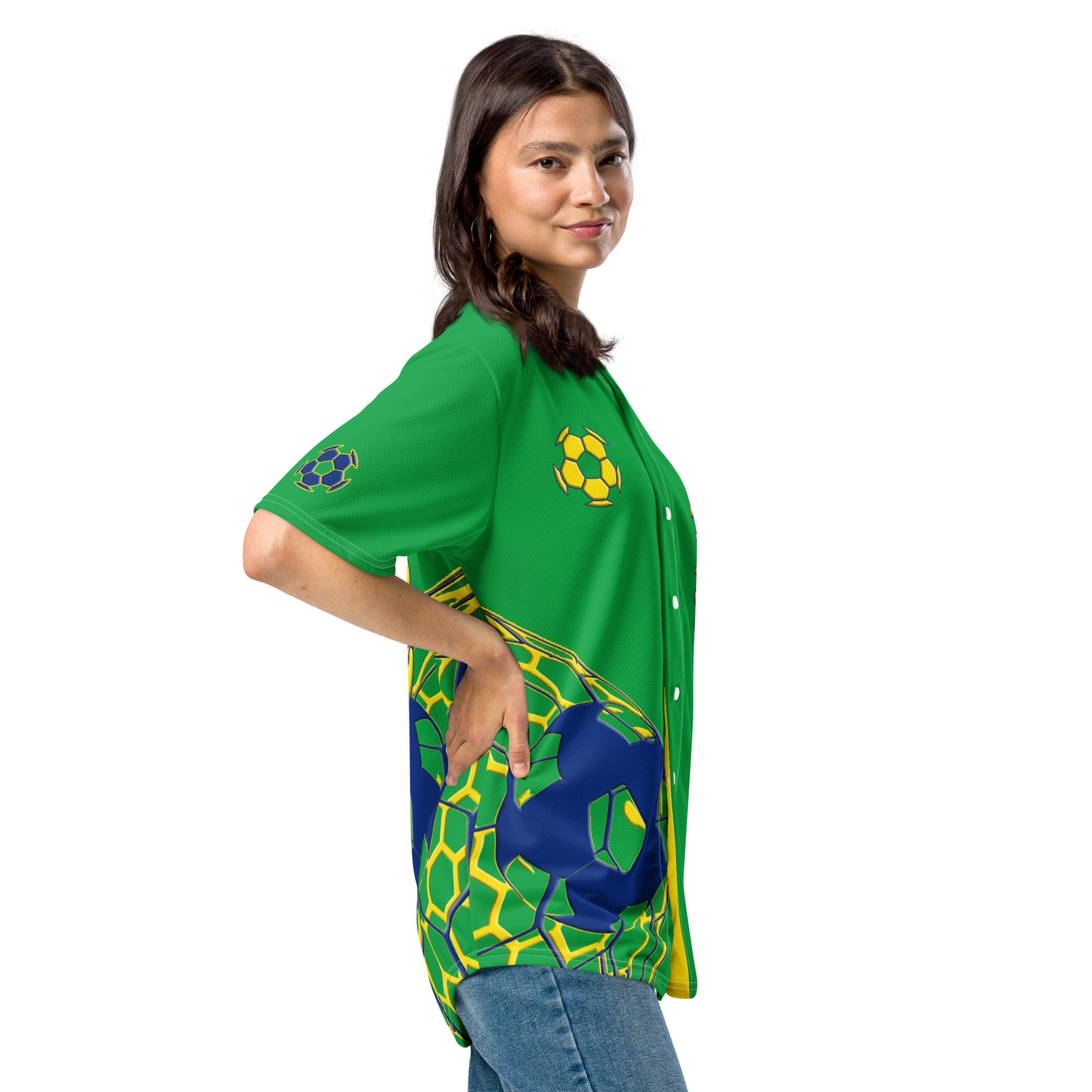 Brazil Football Themed Button-Down Sport Jersey - Conscious Apparel Store