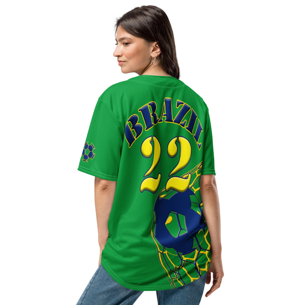 Brazil Football Themed Button-Down Sport Jersey - Conscious Apparel Store