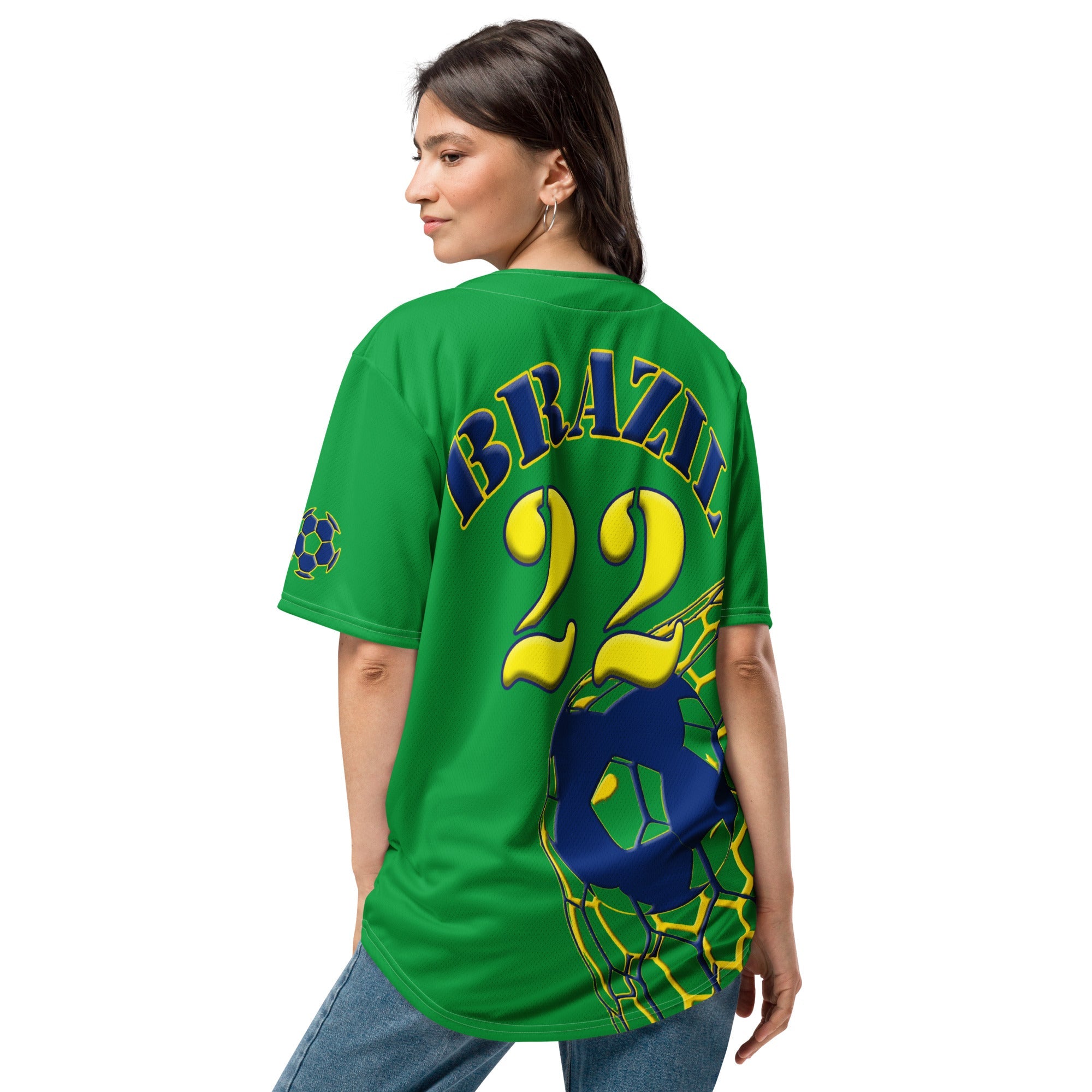 Brazil Football Themed Button-Down Sport Jersey - Conscious Apparel Store