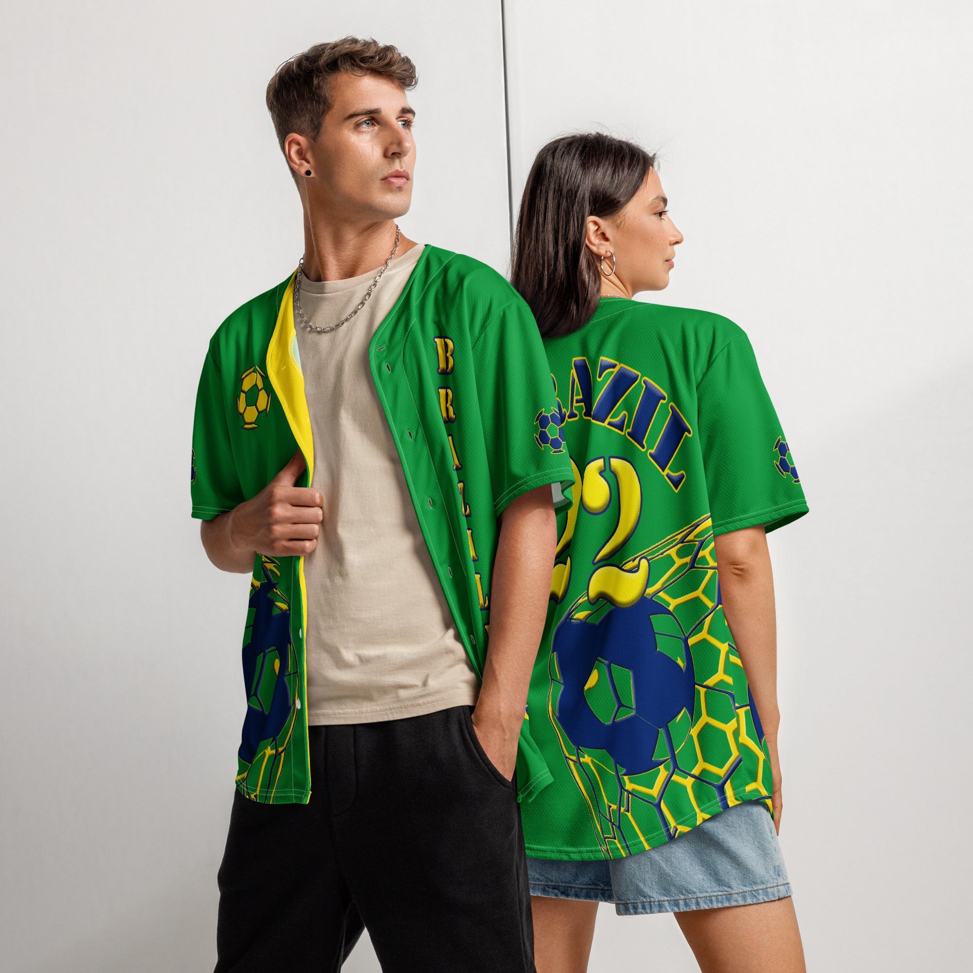 Brazil Football Themed Button-Down Sport Jersey - Conscious Apparel Store