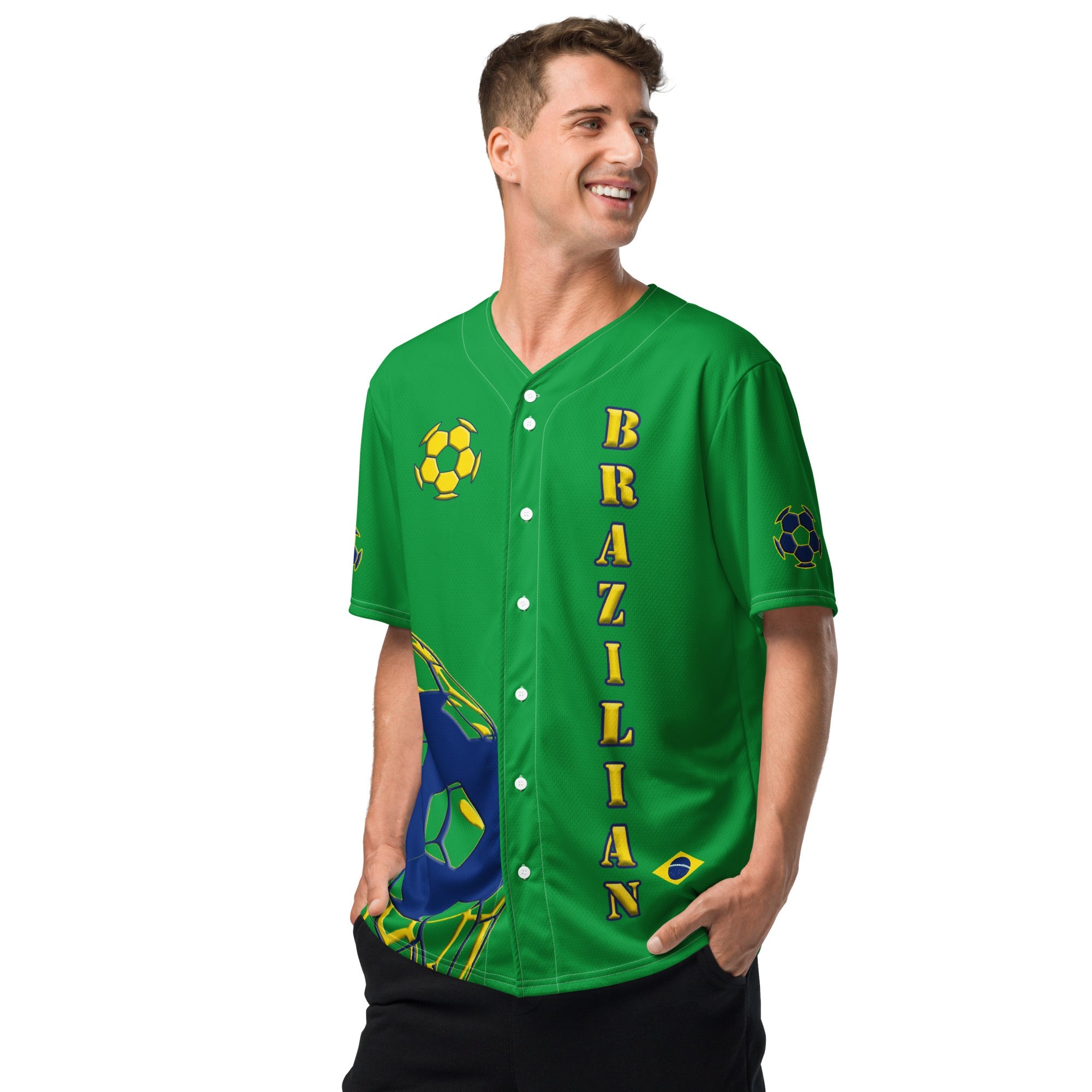 Brazil Football Themed Button-Down Sport Jersey - Conscious Apparel Store