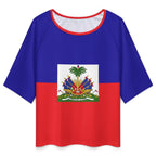 Haiti Flag Women’s Loose Half-Sleeve Boat Neck T-Shirt