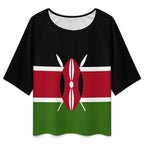 Kenya Flag Women’s Loose Half-Sleeve Boat Neck T-Shirt