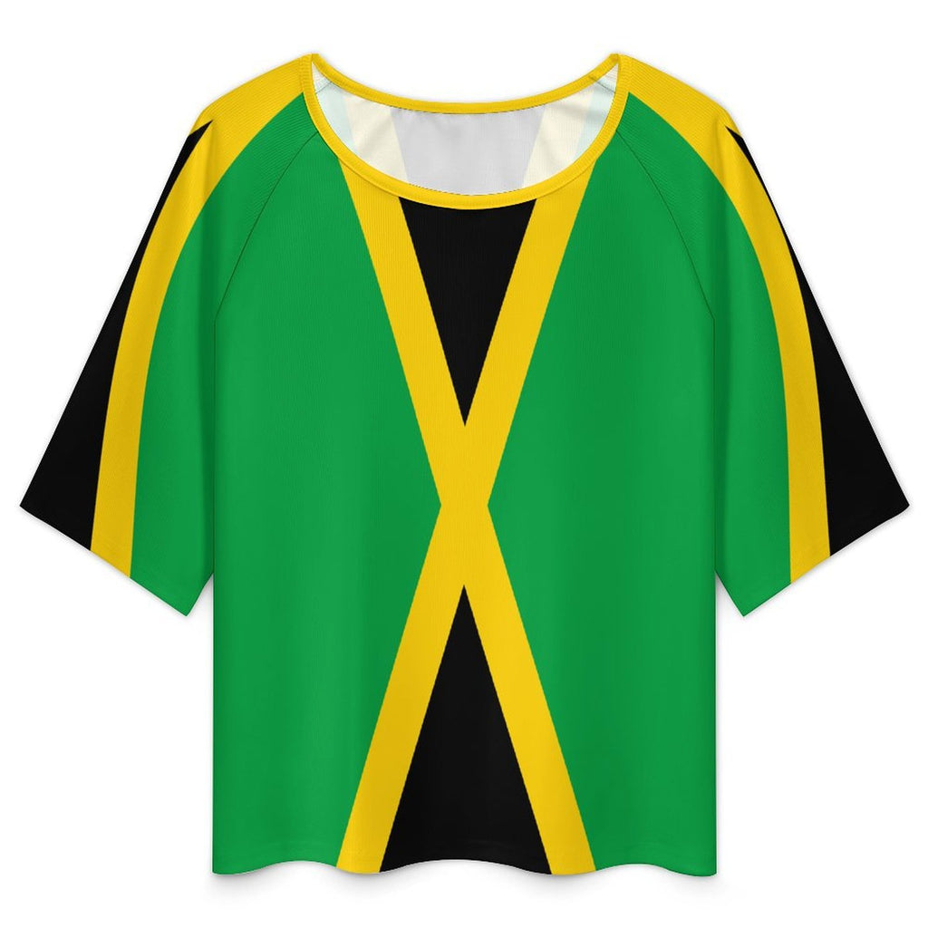 Jamaica Flag Women’s Loose Half-Sleeve Boat Neck T-Shirt