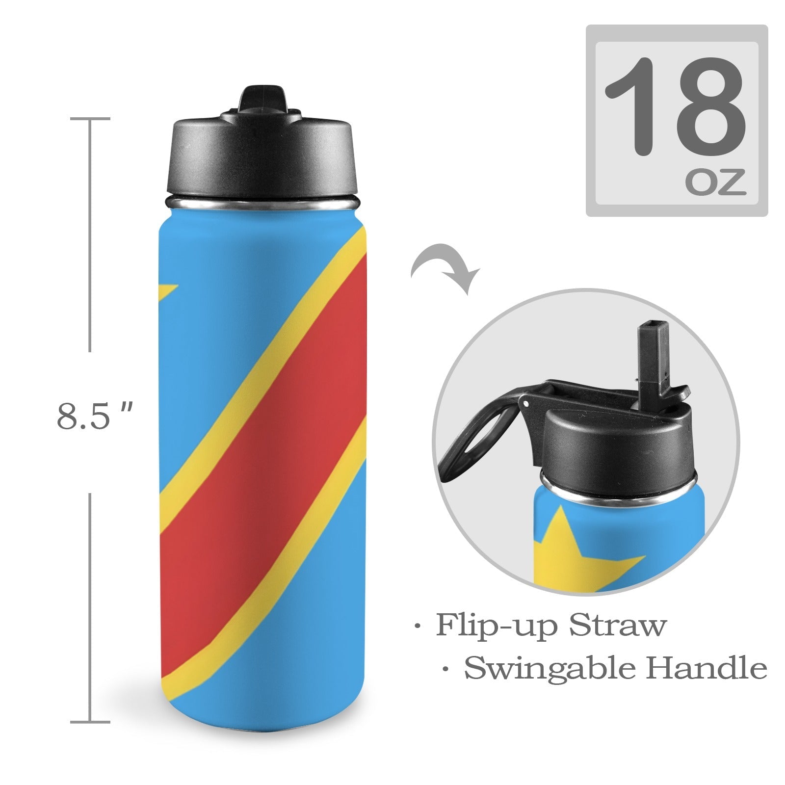 Congo Star Insulated Water Bottle with Straw Lid (18oz) - Conscious Apparel Store