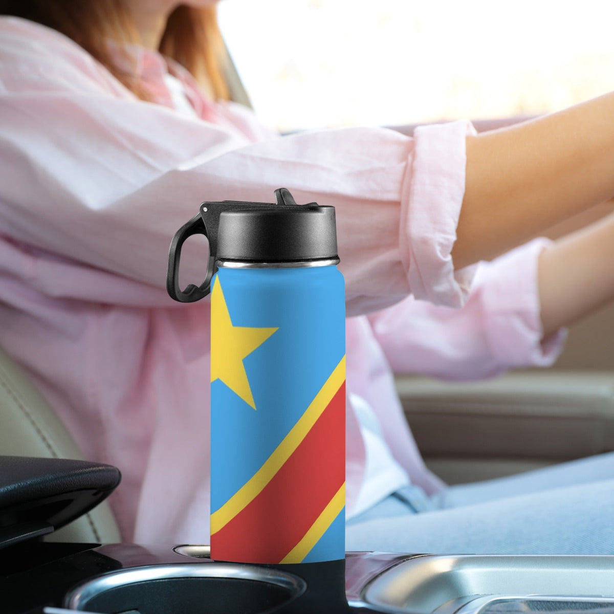 Congo Star Insulated Water Bottle with Straw Lid (18oz) - Conscious Apparel Store