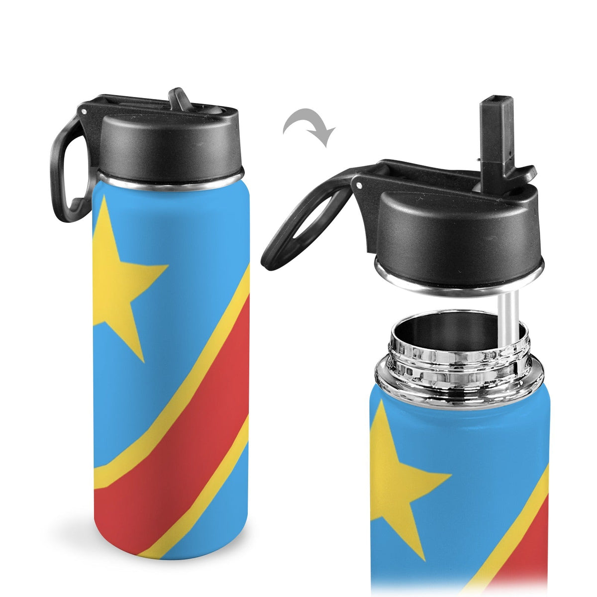 Congo Star Insulated Water Bottle with Straw Lid (18oz) - Conscious Apparel Store