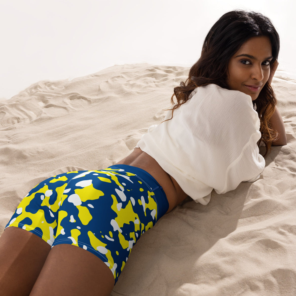 Curacao Flag Camo Yoga Shorts - Conscious Apparel Store