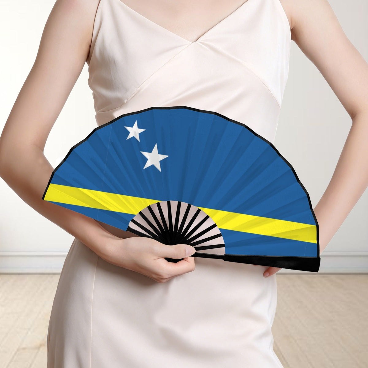 Curacao Flag Double-Sided Custom Folding Fan - Conscious Apparel Store