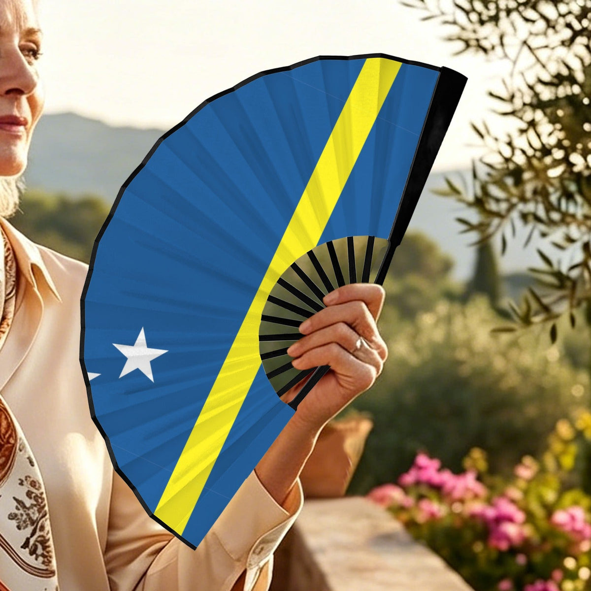Curacao Flag Double-Sided Custom Folding Fan - Conscious Apparel Store