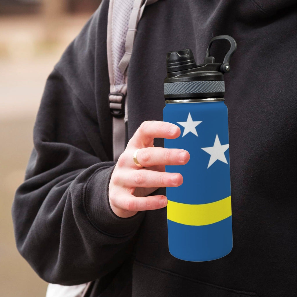 Curacao Flag Insulated Water Bottle with Dual - Use Lid (18oz) - Conscious Apparel Store
