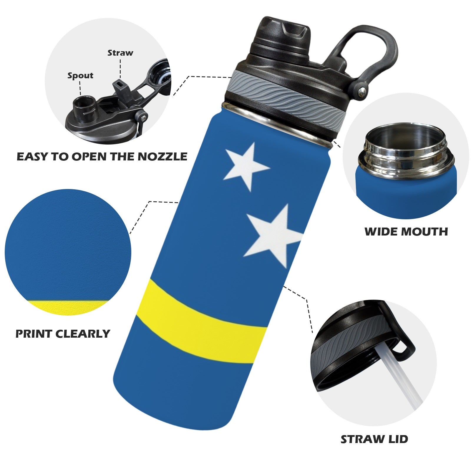 Curacao Flag Insulated Water Bottle with Dual - Use Lid (18oz) - Conscious Apparel Store
