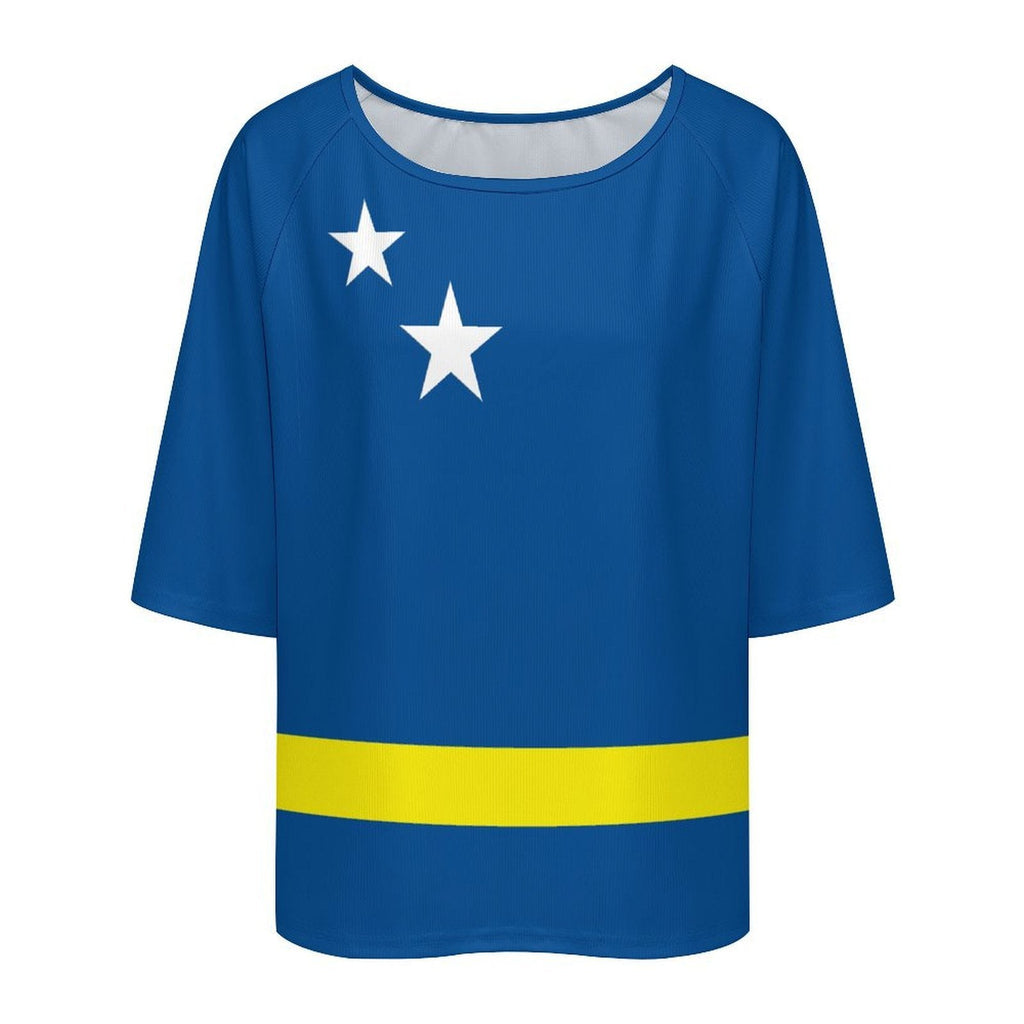 Curacao Flag Women’s Loose Half-Sleeve Boat Neck T-Shirt - Conscious Apparel Store