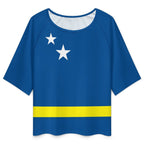 Curacao Flag Women’s Loose Half-Sleeve Boat Neck T-Shirt - Conscious Apparel Store