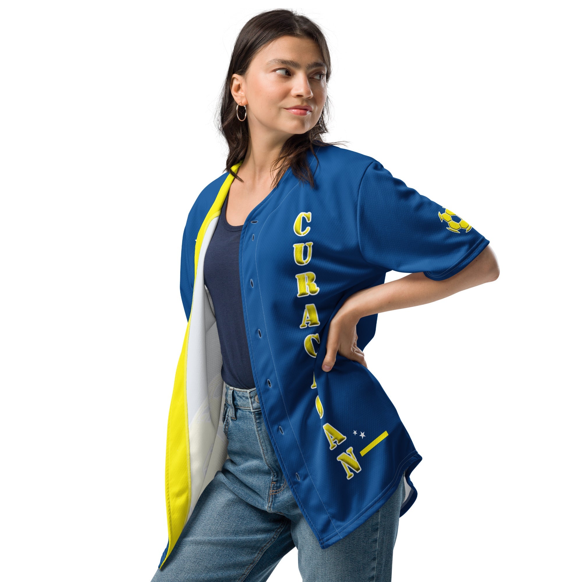 Curacao Football Themed Button-Down Sport Jersey - Conscious Apparel Store