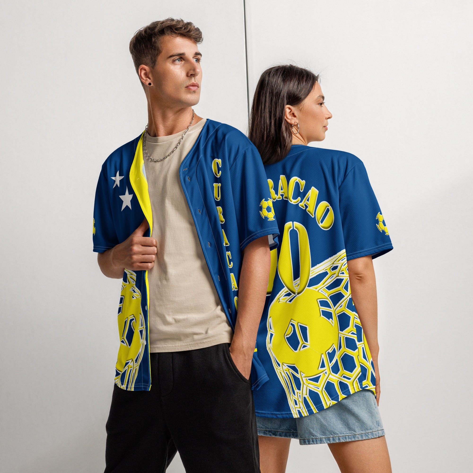 Curacao Football Themed Button-Down Sport Jersey - Conscious Apparel Store