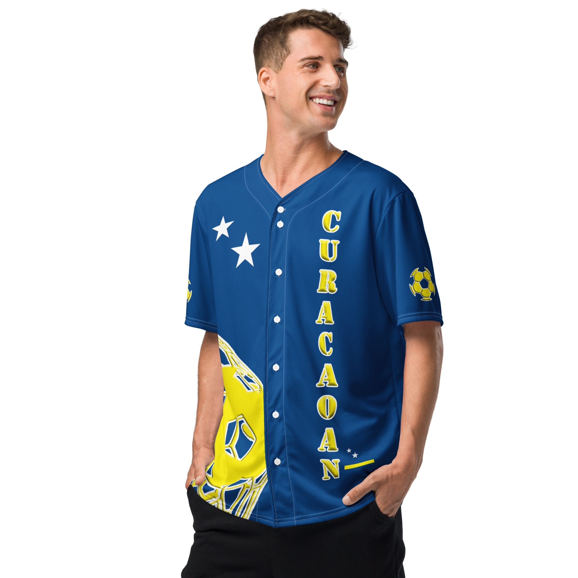 Curacao Football Themed Button-Down Sport Jersey - Conscious Apparel Store
