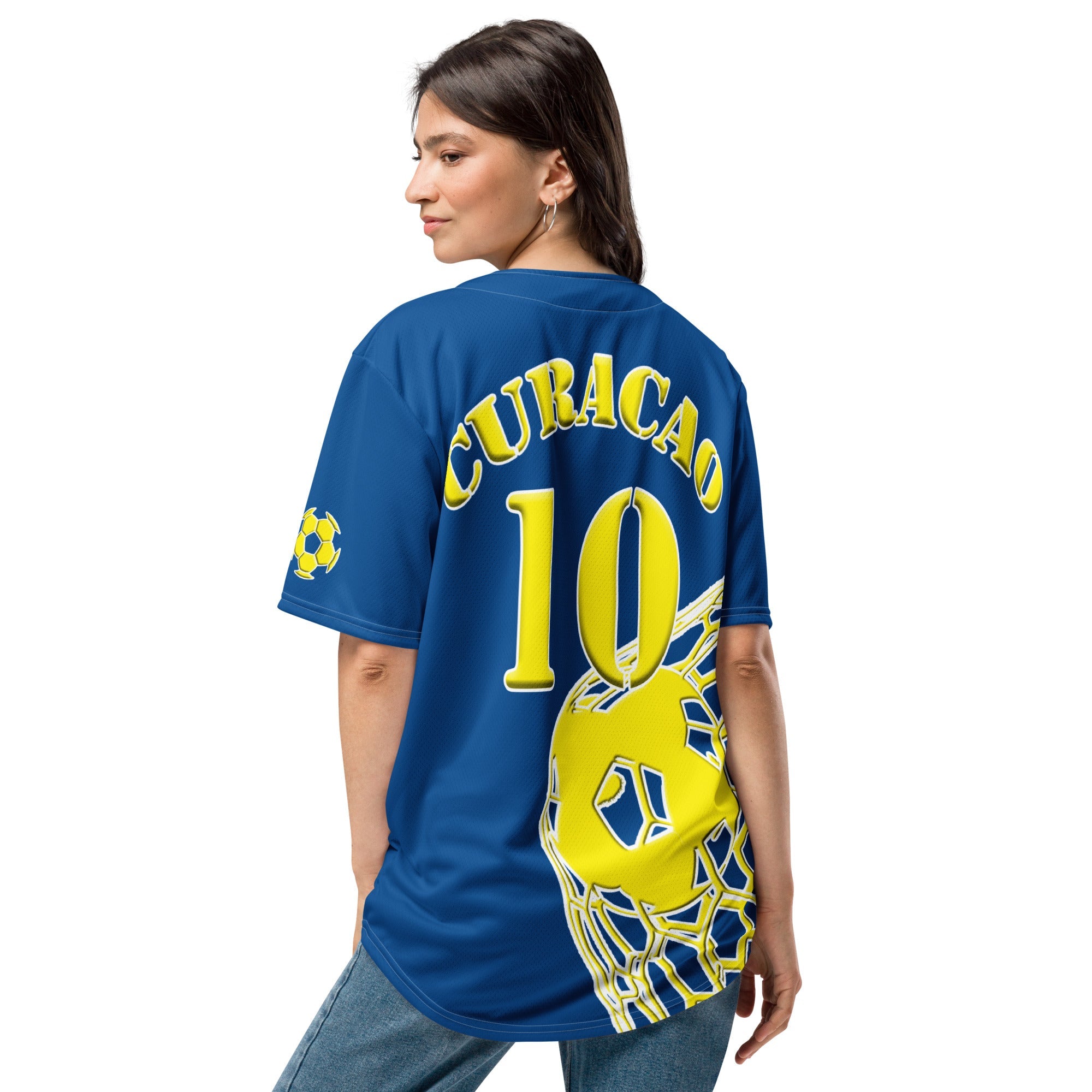 Curacao Football Themed Button-Down Sport Jersey - Conscious Apparel Store