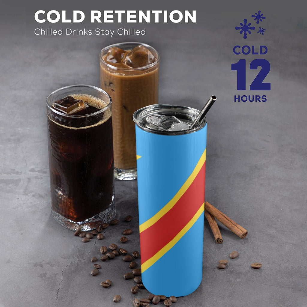 D R Congo Flag 20oz Tall Skinny Tumbler with Lid and Straw - Conscious Apparel Store