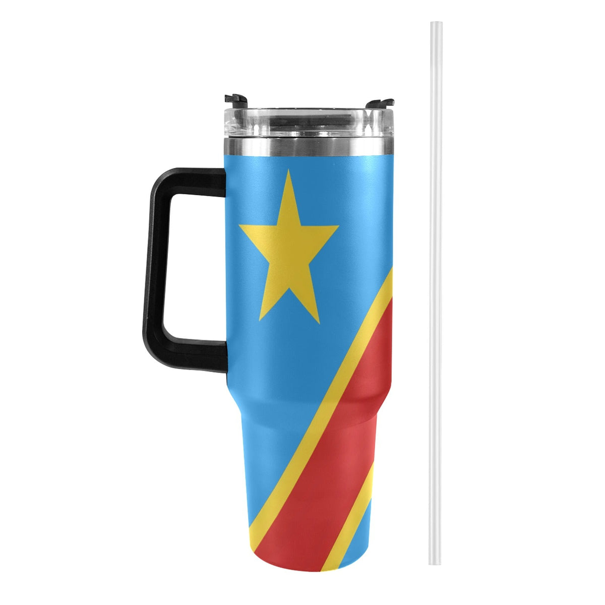D R Congo Flag 40oz Tumbler with Black Handle - Conscious Apparel Store