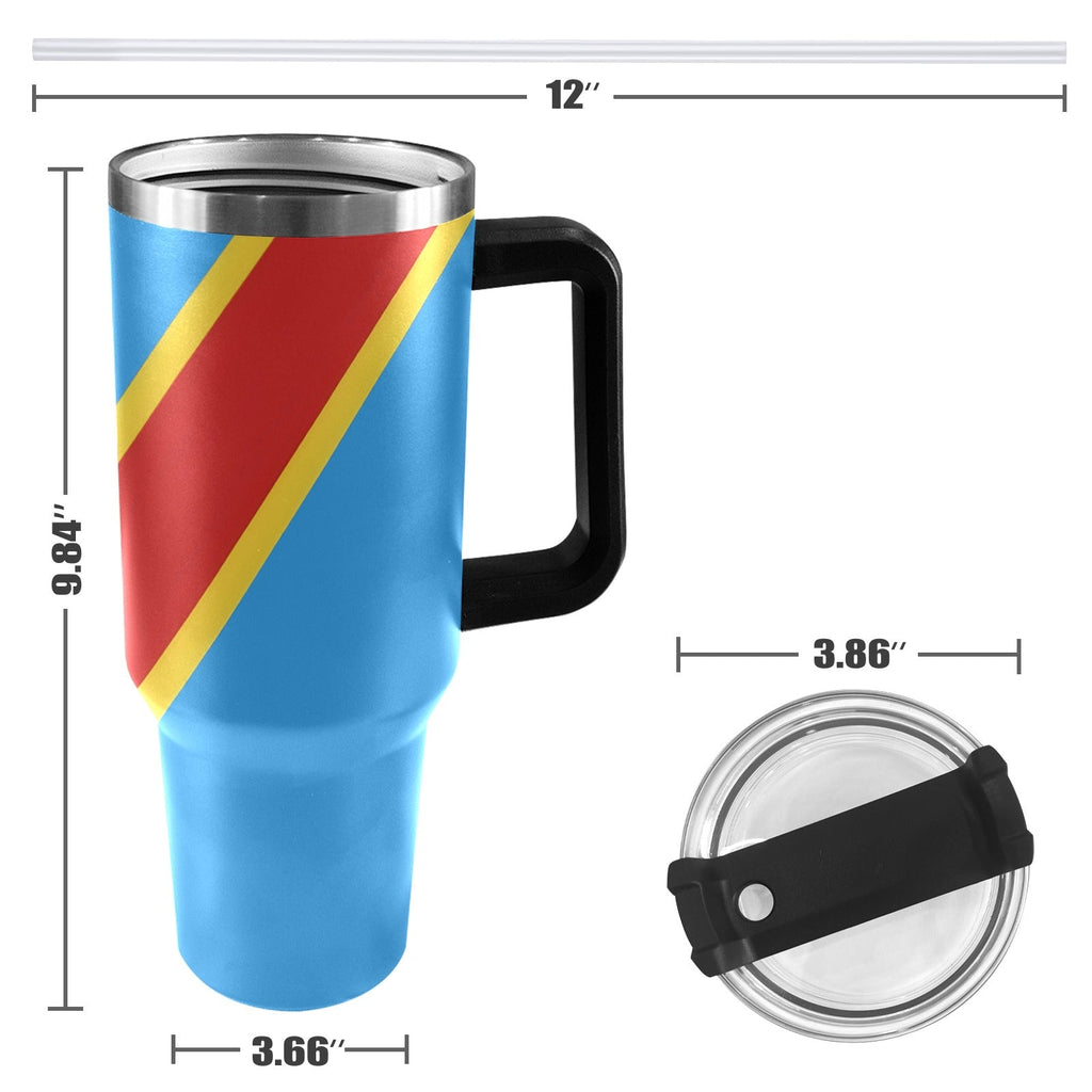 D R Congo Flag 40oz Tumbler with Black Handle - Conscious Apparel Store