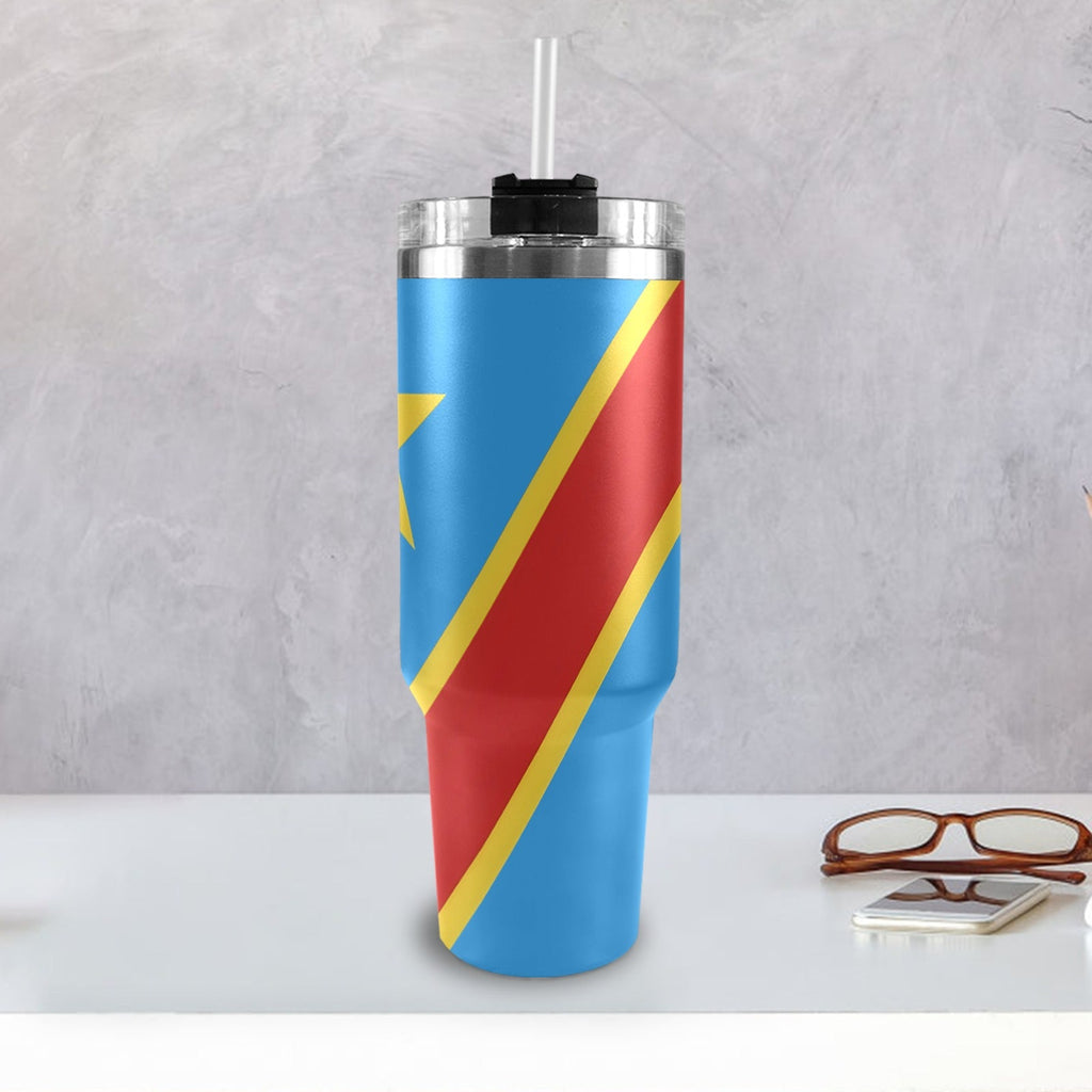 D R Congo Flag 40oz Tumbler with Black Handle - Conscious Apparel Store