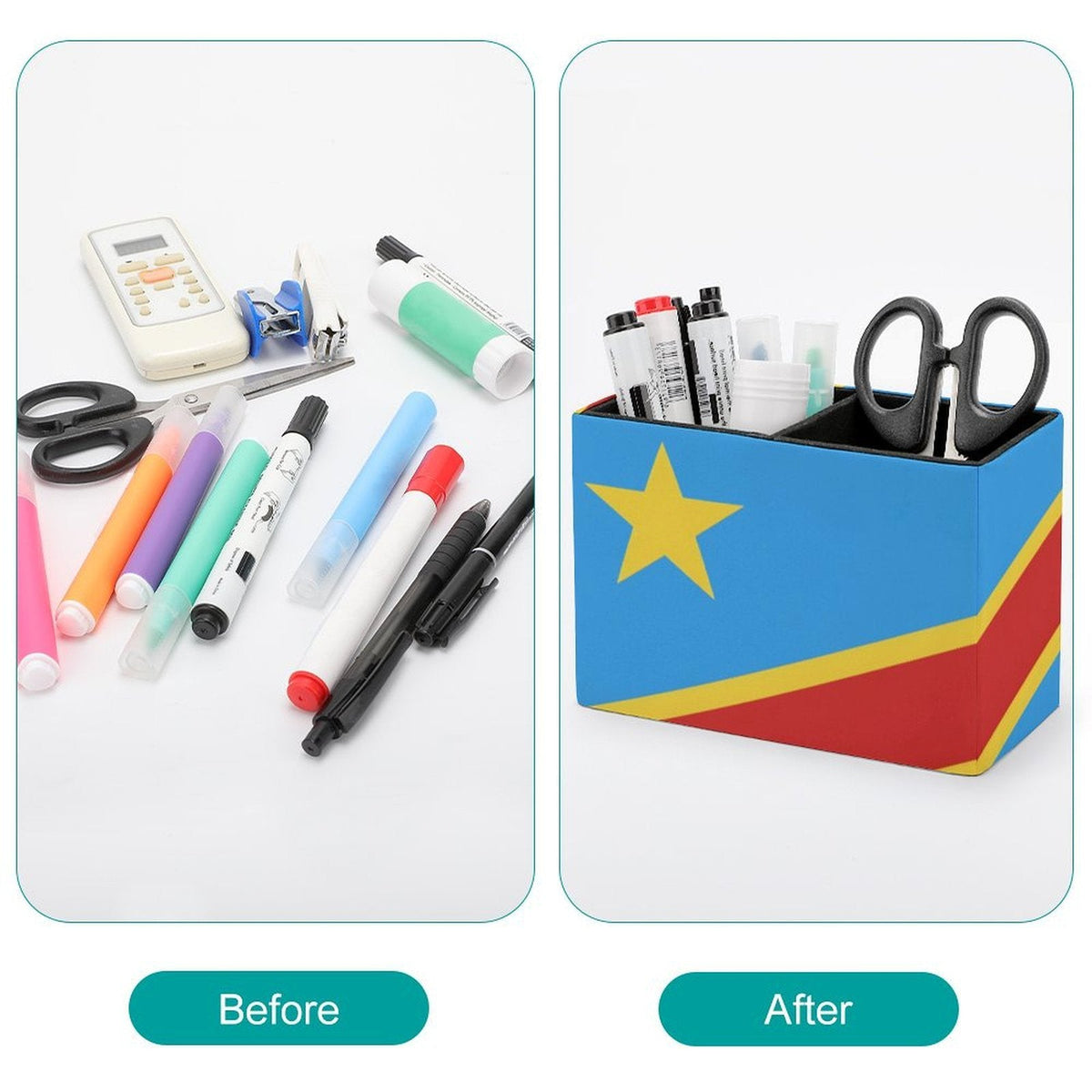 D R Congo Flag Leather Pen Holder - Conscious Apparel Store
