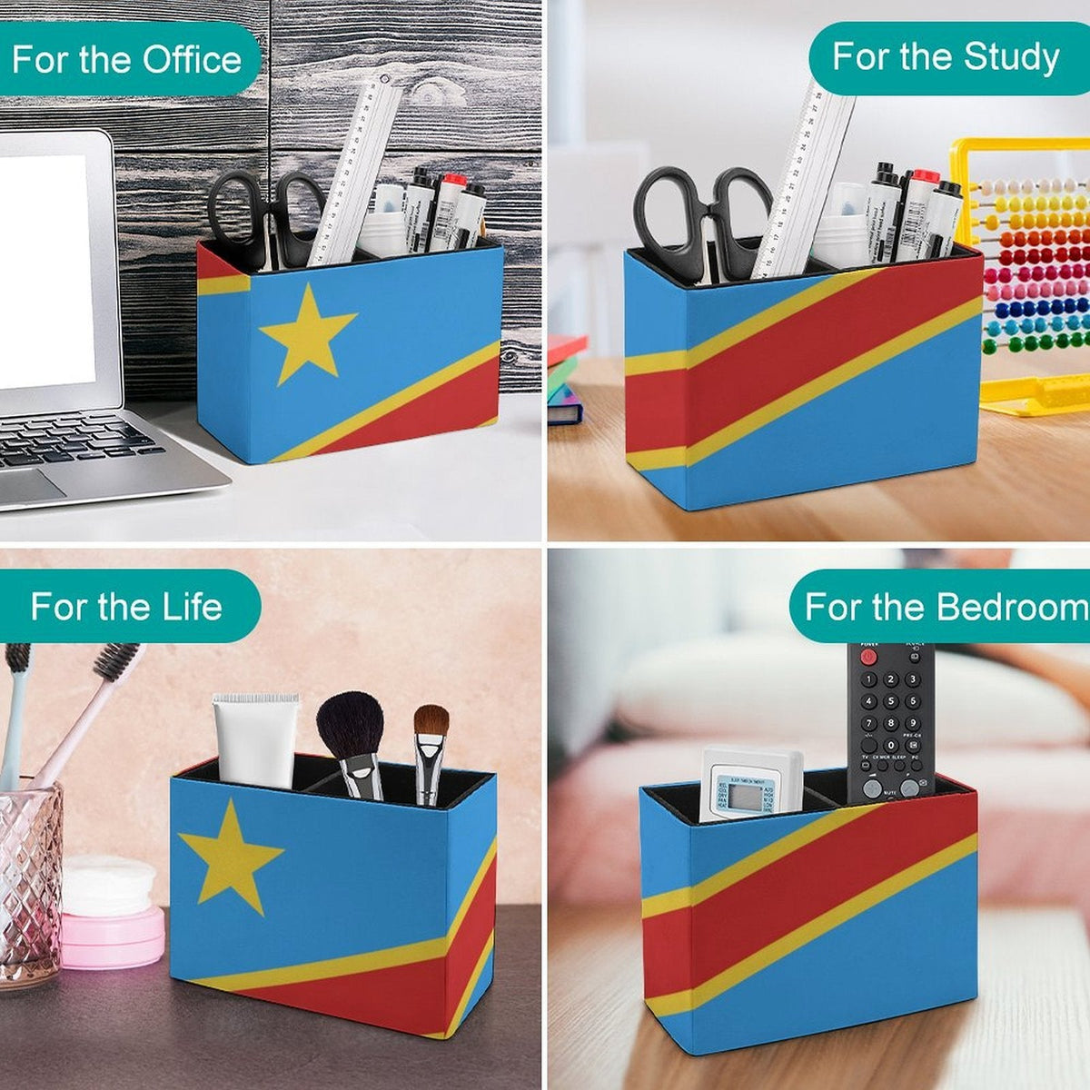 D R Congo Flag Leather Pen Holder - Conscious Apparel Store