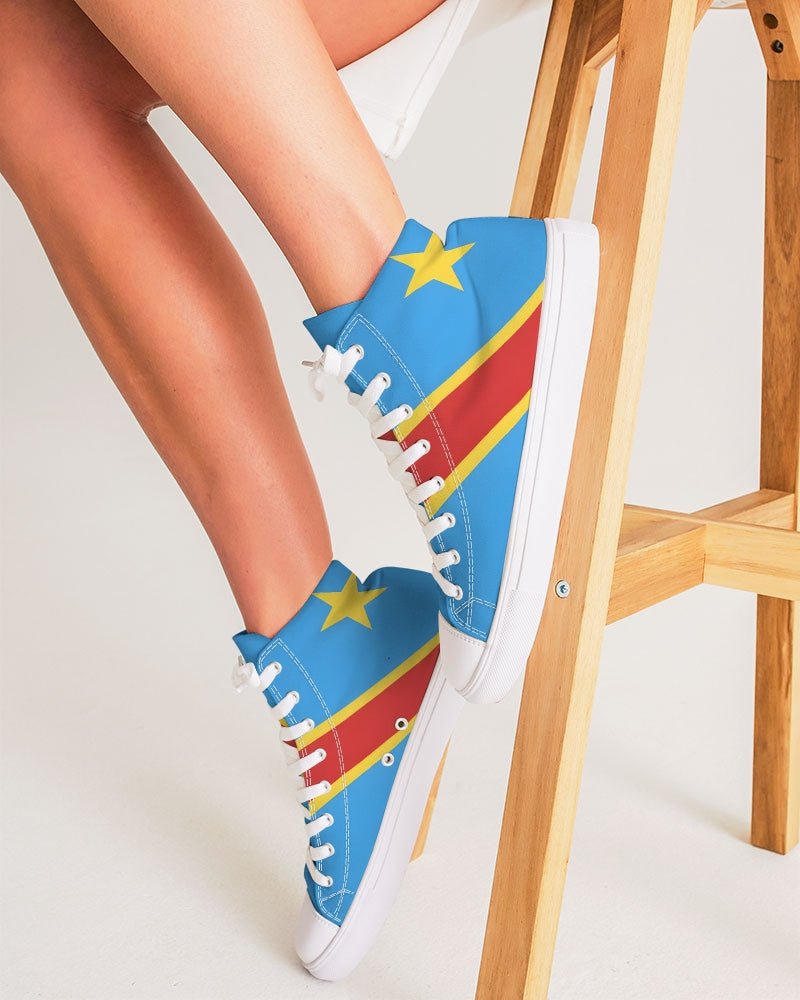 D R Congo Flag Women's Hightop Canvas Shoe - Conscious Apparel Store