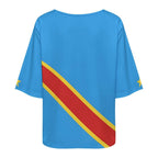 D R Congo Flag Women’s Loose Half-Sleeve Boat Neck T-Shirt - Conscious Apparel Store