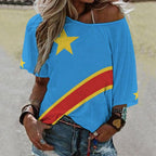 D R Congo Flag Women’s Loose Half-Sleeve Boat Neck T-Shirt - Conscious Apparel Store