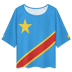D R Congo Flag Women’s Loose Half-Sleeve Boat Neck T-Shirt - Conscious Apparel Store