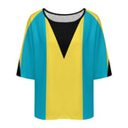Bahamas Flag Women’s Loose Half-Sleeve Boat Neck T-Shirt