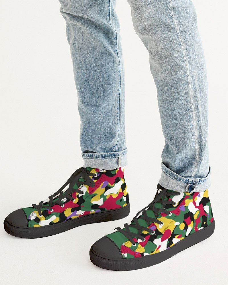 Dominica Flag Camo Men's Hightop Canvas Shoe - Black - Conscious Apparel Store