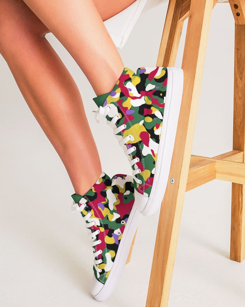 Dominica Flag Camo Women's Hightop Canvas Shoe - Conscious Apparel Store